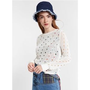 Desigual Jers Calor White Crew Neck Jumper Sweater XS